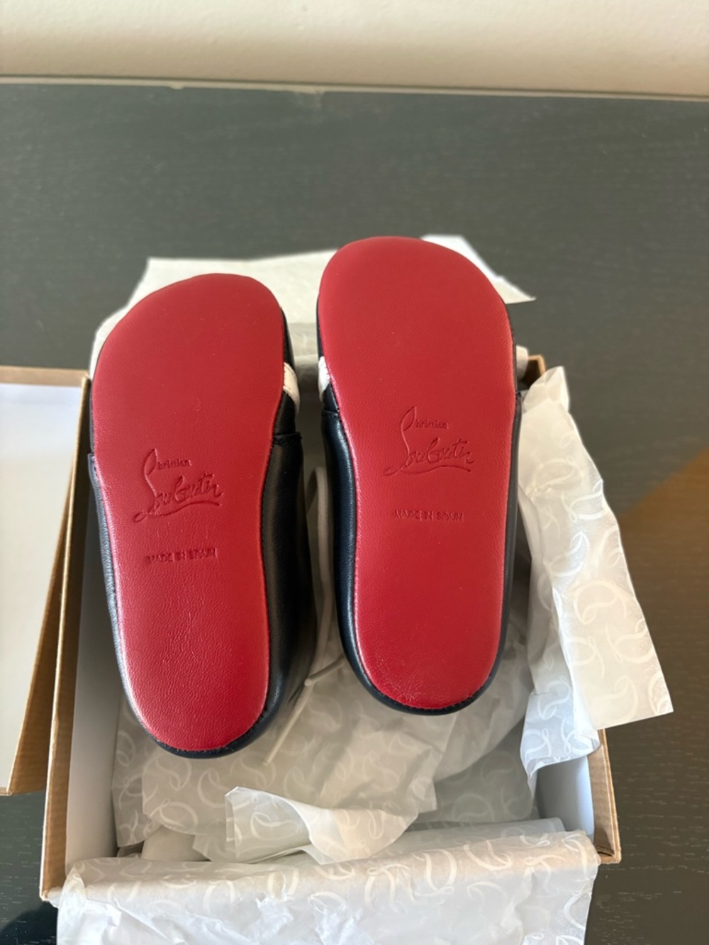 Christian Louboutin Black Leather Baby Shoes with Red Soles